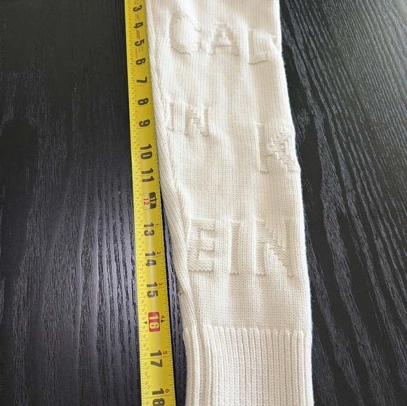 Calvin Klein Like New Men Wool Logo Sweater Size L Off White Crew Neck Pullover - Picture 8 of 14